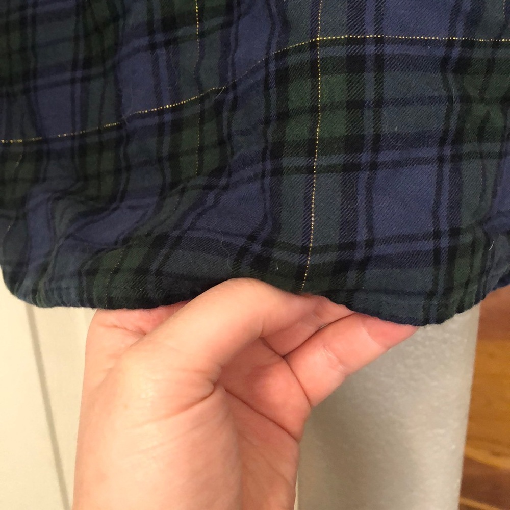 XL Jcrew plaid tunic top w pocket. Blue and green with gold threads - Picture 3 of 4
